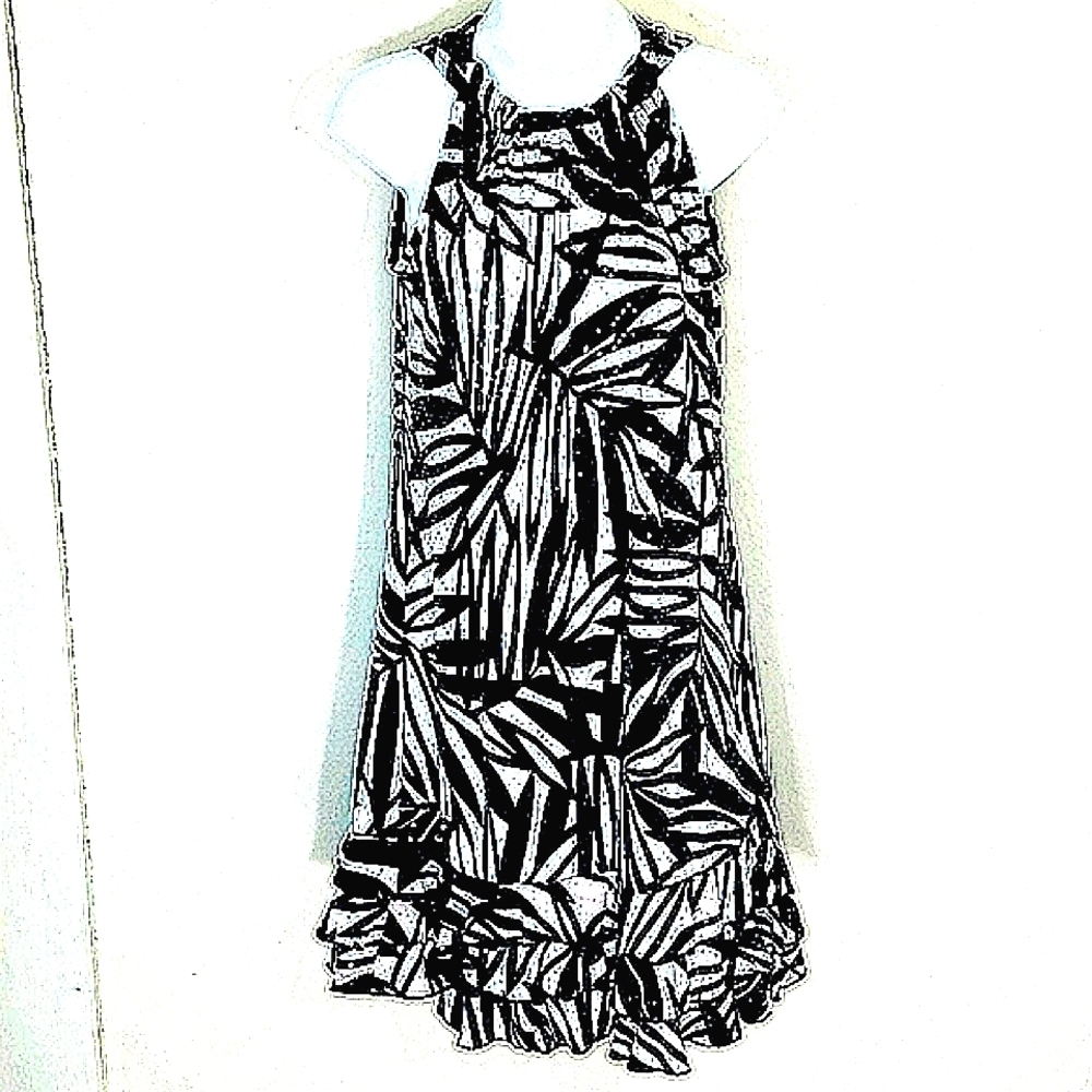 Sundress palm print Grecian halter stretch black white pink sparkle Fairycore